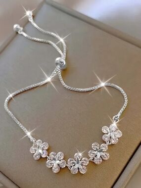 Sterling Silver Floral Slider Bracelet - Silver